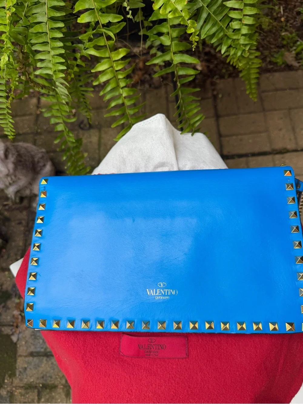 Valentino Garavani Colbalt Blue Rockstud Leather clutch LIKE NEW - Picture 8 of 13